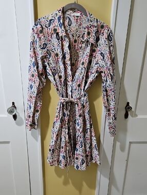 Primark Cream Paisley Print Button-Front Shirt Dress with Pink & Blue Accents